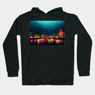 Neon Amsterdam City Skyline In Neonlight / Amsterdam City silhouette Hoodie